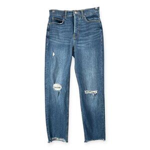 Old Navy Sky Hi Straight Women’s 4 Medium Wash Distressed Jeans Raw Hem Grunge